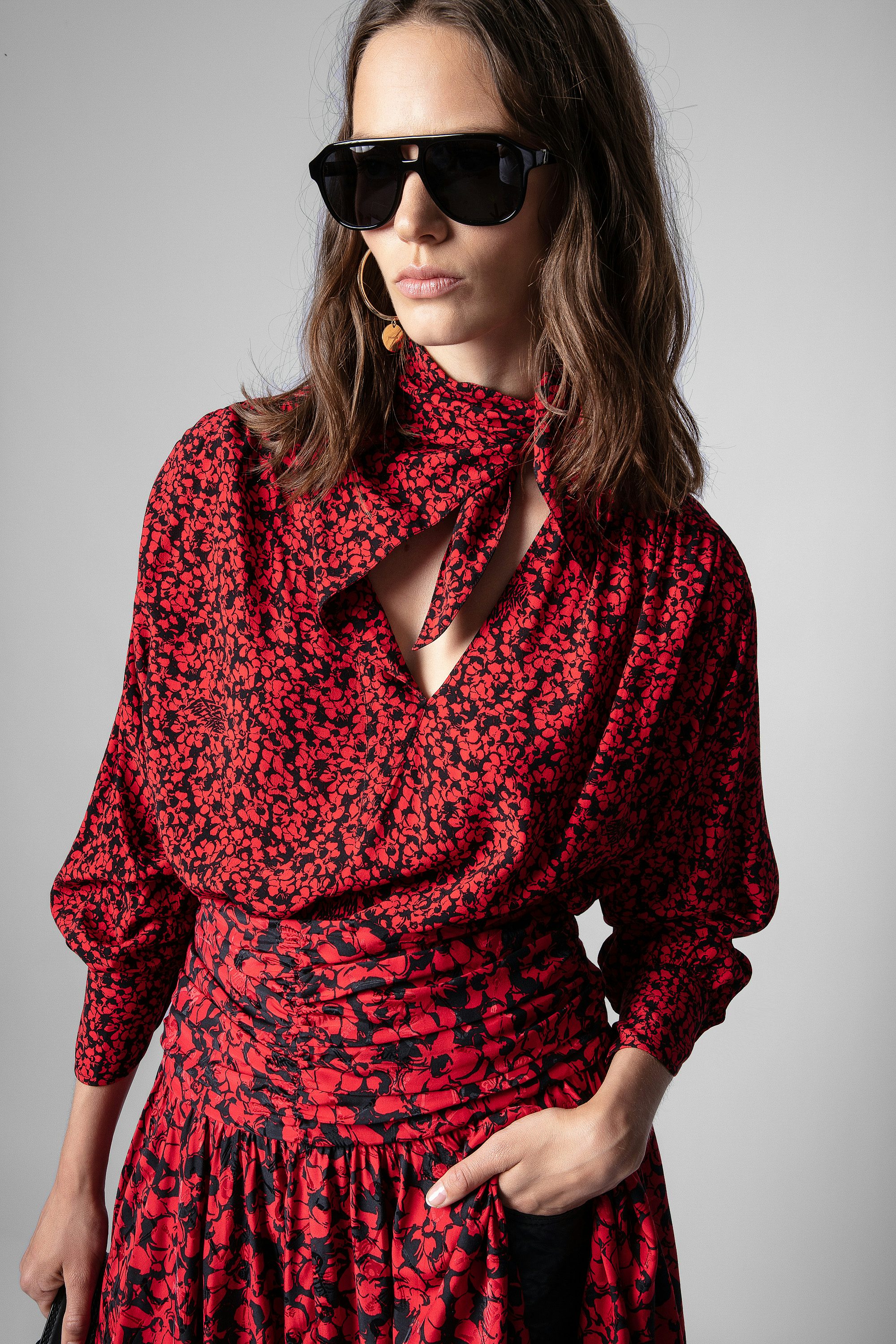 Rock Jafar Silk Skirt - Women’s red and black asymmetric long skirt